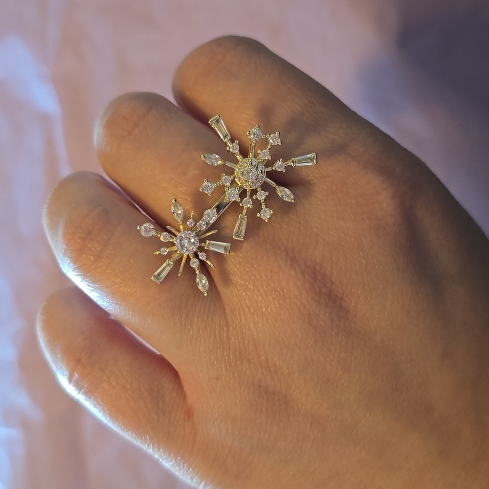 Melinda Bar Ring - Shooting Star Snowflake Diamondettes Gold Sz 9 New ✨️ FIRM - Picture 2 of 5